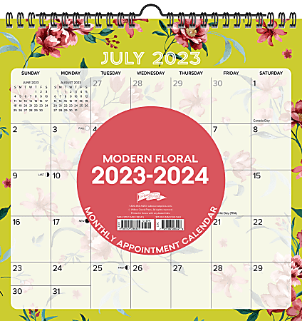 2023-2024 Willow Creek Press Monthly At A Glance Spiral Wall Art Calendar, 12” x 12”, Modern Floral, July 2023 To June 2024 