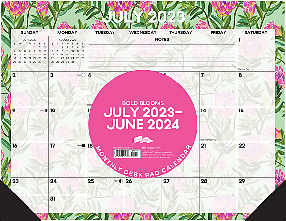 2023-2024 Willow Creek Press Academic Monthly Oversized Desk Pad Calendar, 22" x 17", Bold Blooms, July 2023 To June 2024 