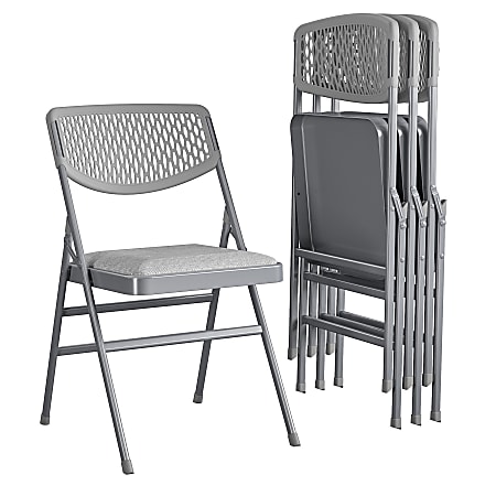 COSCO Ultra Comfort Premium Padded Folding Chairs, Gray, Pack Of 4 Chairs