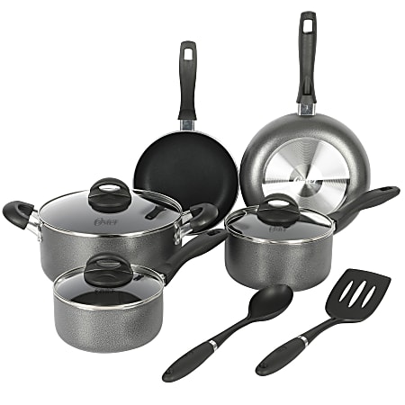 Oster 10-Piece Aluminum Nonstick Cookware Set, Gray
