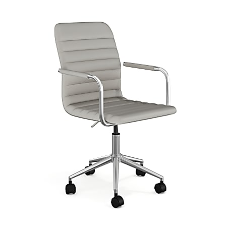 Martha Stewart Taytum Upholstered Office Chair, Gray Faux Leather/Polished Nickel Frame