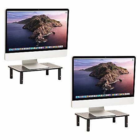 Mind Reader Metal Ventilated Monitor Stand with Adjustable Height, 5-1/2"H x 9-1/4"W x 14-1/2"D, Black, Set of 2
