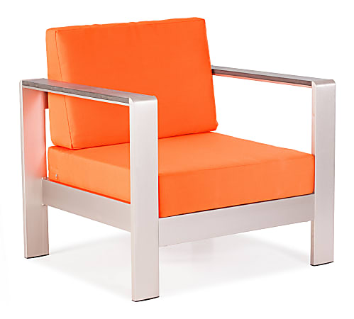 Zuo® Outdoor Cosmopolitan Guest Armchair, 24 3/5"H x 31 9/10"W x 27 3/5"D, Orange/Aluminum