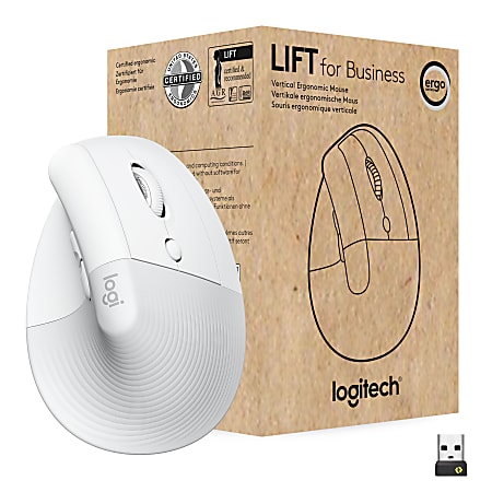 Logitech Lift for Business - Vertical mouse - ergonomic - 6 buttons - wireless - Bluetooth, 2.4 GHz - Logitech Logi Bolt USB receiver - off-white