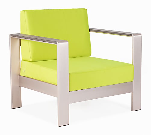 Zuo® Outdoor Cosmopolitan Guest Armchair, 24 3/5"H x 31 9/10"W x 27 3/5"D, Green/Aluminum