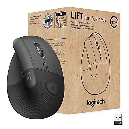 Logitech Lift for Business, Vertical Ergonomic Mouse, Wireless, Bluetooth, Logi Bolt USB, Quiet clicks, Graphite - 910006491