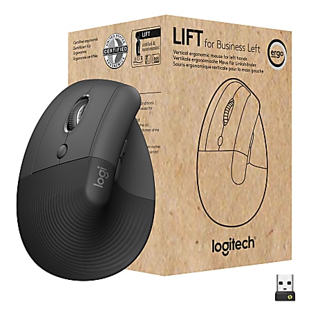 Logitech Lift Ergo Mouse - Optical - Wireless - Bluetooth/Radio Frequency - Graphite - USB - 4000 dpi - 910006492
