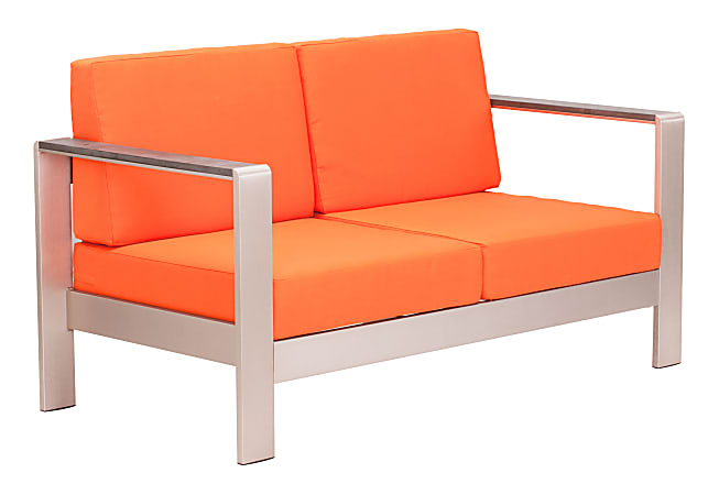 Zuo® Outdoor Cosmopolitan Guest Sofa, 27 3/5"H x 56 7/10"W x 27"D, Orange/Aluminum