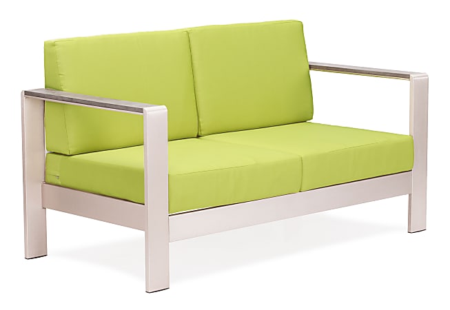 Zuo® Outdoor Cosmopolitan Guest Sofa, 27 3/5"H x 56 7/10"W x 27"D, Green/Aluminum