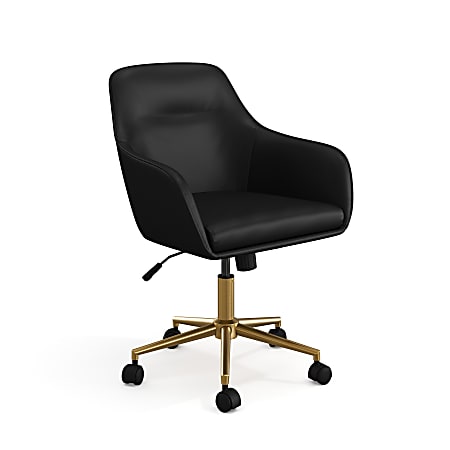 Martha Stewart Rayna Faux Leather Upholstered Office Chair, Black Faux Leather/Polished Brass Frame