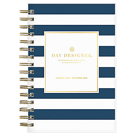 Day Designer Frosted Daily/Monthly Planner, 8" x 5", Navy Stripe, January To December 2022, 103623