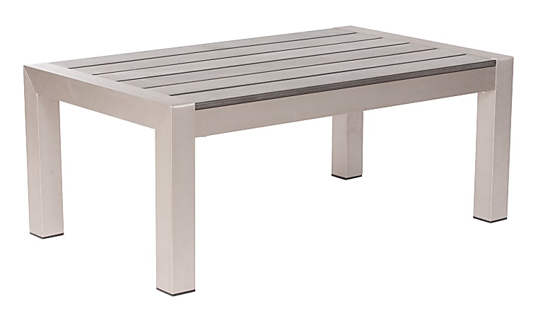 Zuo® Outdoor Cosmopolitan Teakwood And Aluminum Coffee Table, Silver/Natural Brown