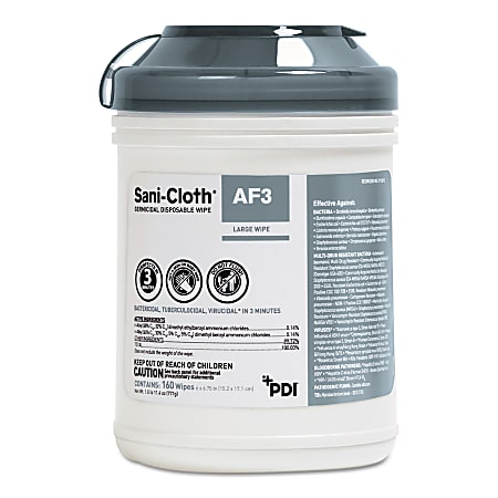 Sani Professional® Sani-Cloth® AF3 Germicidal Disposable Wipes, 11.4 Oz, 160 Sheets Per Canister, Pack Of 12 Canisters
