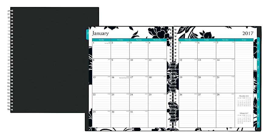 Blue Sky™ Wire-O Monthly Planner, Fashion, Lined, 8" x 10", 50% Recycled, Barcelona, January–December 2017