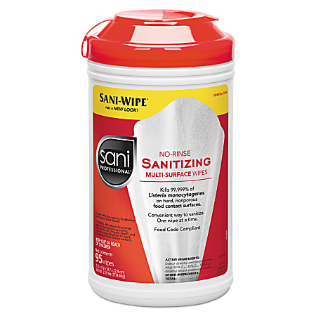 Sani Professional® Table Turners® No-Rinse Sanitizing Wipes, 18 Oz, 95 Wipes Per Canister, Pack Of 6 Canisters