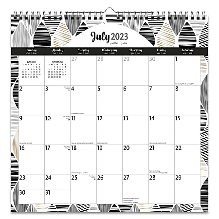 2023-2024 Plato 18-Month Monthly Office Wall Calendar, 12" x 12", Ebony and Ivory, July To December