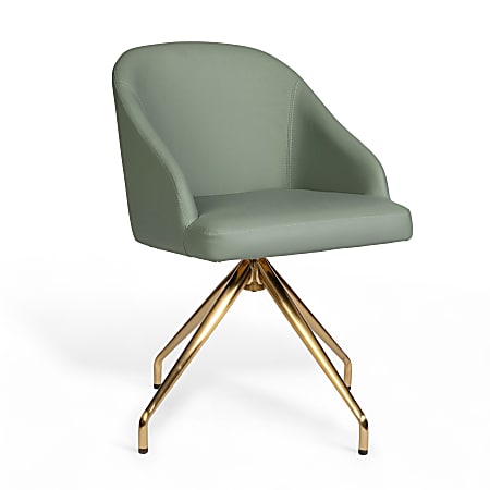 Martha Stewart Sora Faux Leather Stationary Office Chair, Sage Faux Leather/Polished Brass Frame