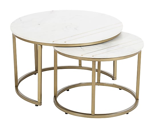 Coast to Coast Eve Nesting Tables, 19"H x 30"W x 30"D, Kayla White/Gold, Set Of 2 Tables