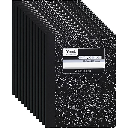 Mead® Composition Books, 7.5" x 9.75", Wide Ruled, 100 Sheets, Black Marble, Pack Of 12