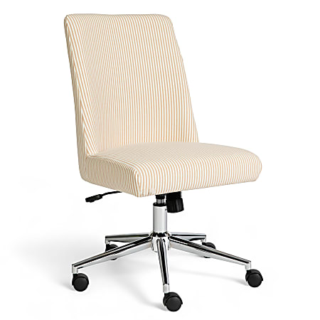 Martha Stewart Maeve Upholstered Office Chair, Beige Stripe Fabric/Polished Nickel Frame
