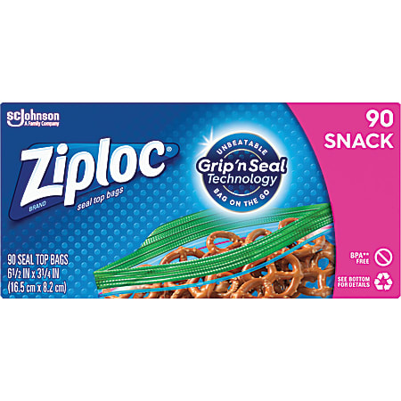 Ziploc® Seal Top Snack Bags, 6-1/2" x 3-1/4", Clear, Box Of 90 Bags