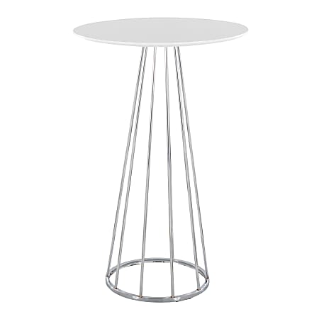 LumiSource Canary Contemporary Glam Bar Table, 42”H x 27”W x 27”D, Chrome/White