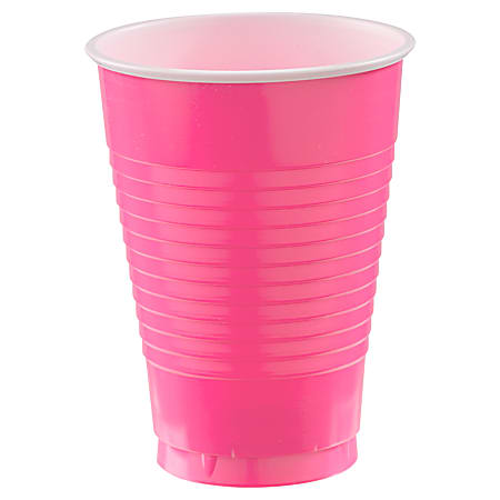 Amscan 436811 Plastic Cups, 12 Oz, Bright Pink,