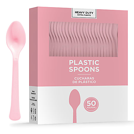 Amscan 8018 Solid Heavyweight Plastic Spoons, Pink, 50 Spoons Per Pack, Case Of 3 Packs