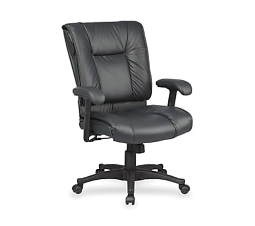 Office Star™ Deluxe Leather Mid-Back Chair With Pillow-Top Seat And Back, 42 1/2"H x 28"W x 28 3/4"D, Black