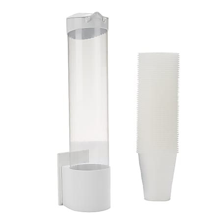 Mind Reader Plastic Cup Dispenser, 15"H x 3-1/2"W x 3-1/2"D, 7 Oz Cups, White/Silver