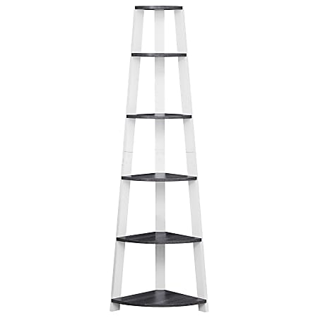 Monarch Specialties 71"H 5-Shelf Corner Bookcase, Gray/White