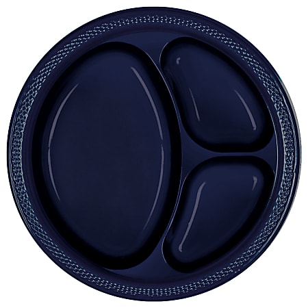 Amscan Divided Round Plates, 10-1/4&quot;, True Navy, Pack