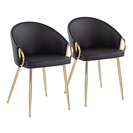LumiSource Claire Chairs, Faux Leather, Black/Gold, Set Of 2 Chairs