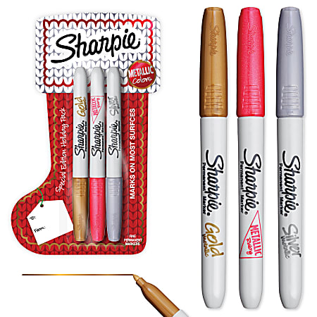 Sharpie Permanent Markers, Metallic Markers, Fine Point, Medium, Assorted, 3 Count, Holiday Edition