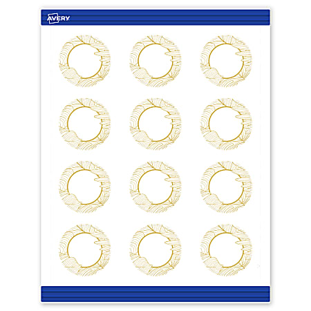 Avery® Printable Round Cards With Sure Feed® Technology, 2", Matte White With Preprinted Gold Florals Design, Pack Of 120