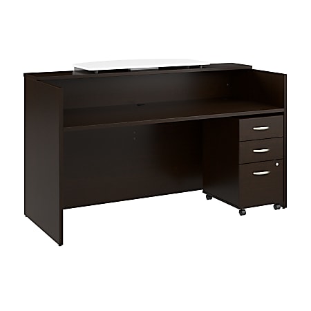 Bush Business Furniture Arrive 72"W Reception Desk with Counter and Mobile File Cabinet, Mocha Cherry, Standard Delivery