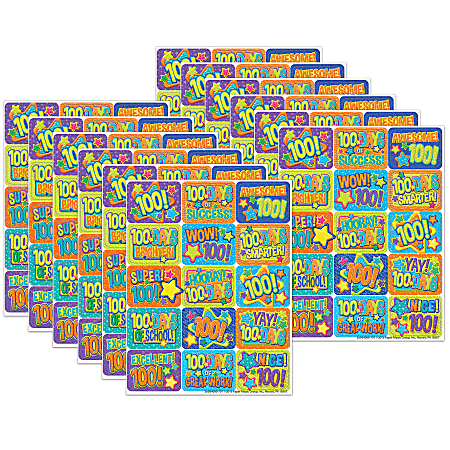 Eureka Success Stickers, Color My World 100 Days, 120 Stickers Per Pack, Bundle Of 12 Packs