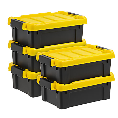 Iris Remington Heavy Duty Store-It-All Tote, 14 Qt, Black/Yellow, Pack Of 5 Totes