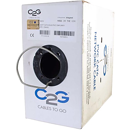 C2G 500ft Cat6 Bulk Ethernet Network Cable-Solid UTP-Riser CMR Gray TAA - 19" 30U Wide Wall Mountable for LAN Switch - Black Textured, Black Powder Coat - 200 lb x Maximum Weight Capacity"