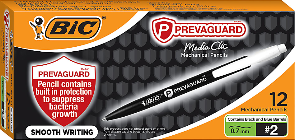 BIC® Prevaguard Mechanical Pencil with antimicrobial additive, 0.7 mm, #2, Black Barrel, Pack Of 12 Pencils