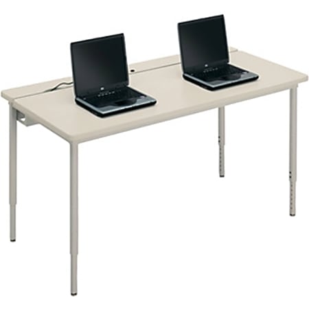 Bretford® Quattro Voltea Computer Table, 32”H x 60"W x 24"D, Mist Gray/Cardinal Trim, QFT2460