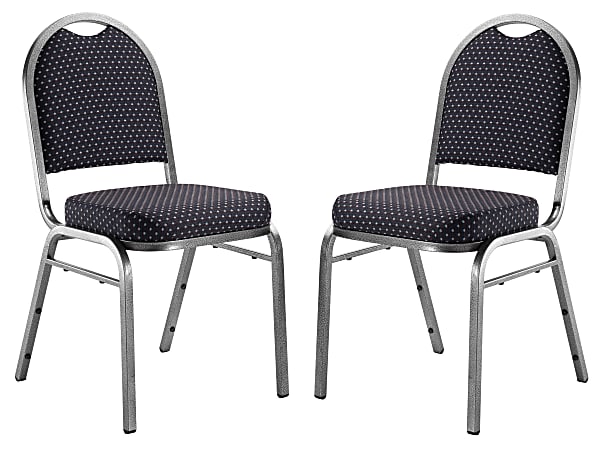 National Public Seating 9200 Series: Dome-Back Premium Fabric Upholstered Banquet Stack Chair, Diamond Navy Seat/Silvervein Frame, Set of 2