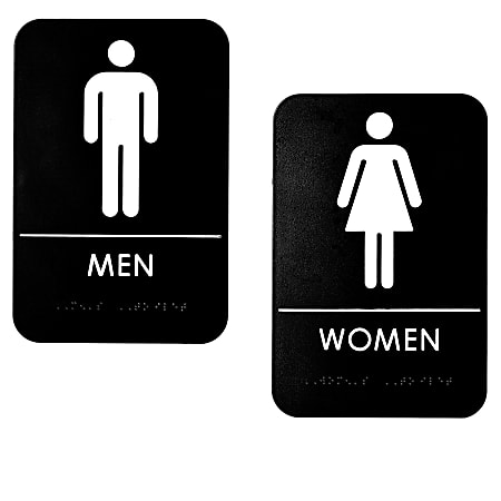 Alpine Men And Women Restroom Signs, 9" x 6", Black/White, Pack Of 14 Signs