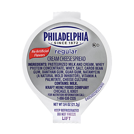 Philadelphia Cream Cheese, Original, 0.75 oz Cup, 50/Carton, Ships in 1-3 Business Days Philadelphia Cream Cheese, Original, 0.75 oz Cup, 50/Carton, Ships in 1-3 Business Days