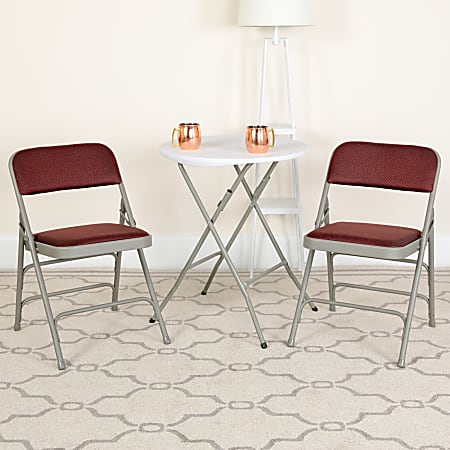Flash Furniture HERCULES Series Curved Triple Braced & Double Hinged Fabric Upholstered Metal Folding Chairs, Burgundy/Gray, Set Of 2 Chairs