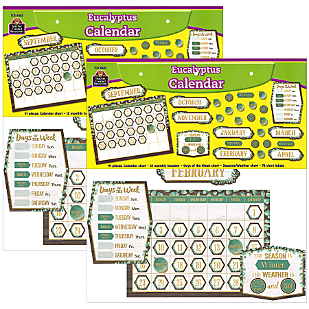 Teacher Created Resources® Eucalyptus Calendar Bulletin Board Sets, Pack Of 2