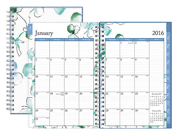 Blue Sky™ Wire-O Weekly/Monthly Planner, 5" x 8", 50% Recycled, Lindley, January–December 2016
