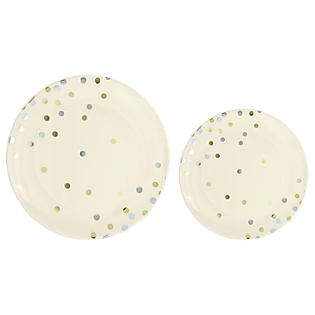 Amscan Round Hot-Stamped Plastic Plates, Vanilla Crème, Pack Of 20 Plates