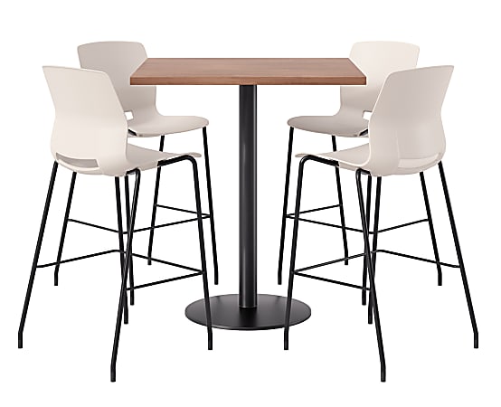 KFI Studios Proof Bistro Square Pedestal Table With Imme Bar Stools, Includes 4 Stools, 43-1/2”H x 42”W x 42”D, River Cherry Top/Black Base/Moonbeam Chairs