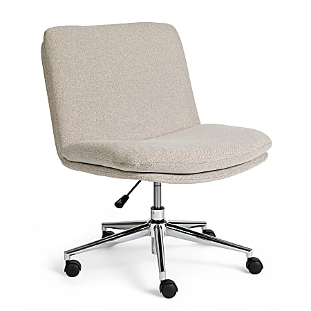 Martha Stewart Eloise Upholstered Office Chair, Grey White Fabric/Polished Nickel Frame